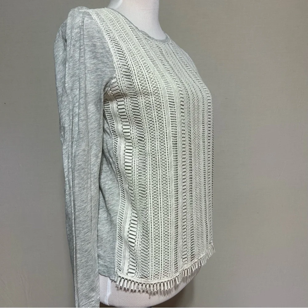 J. Crew gray cotton long sleeve top with lace details small